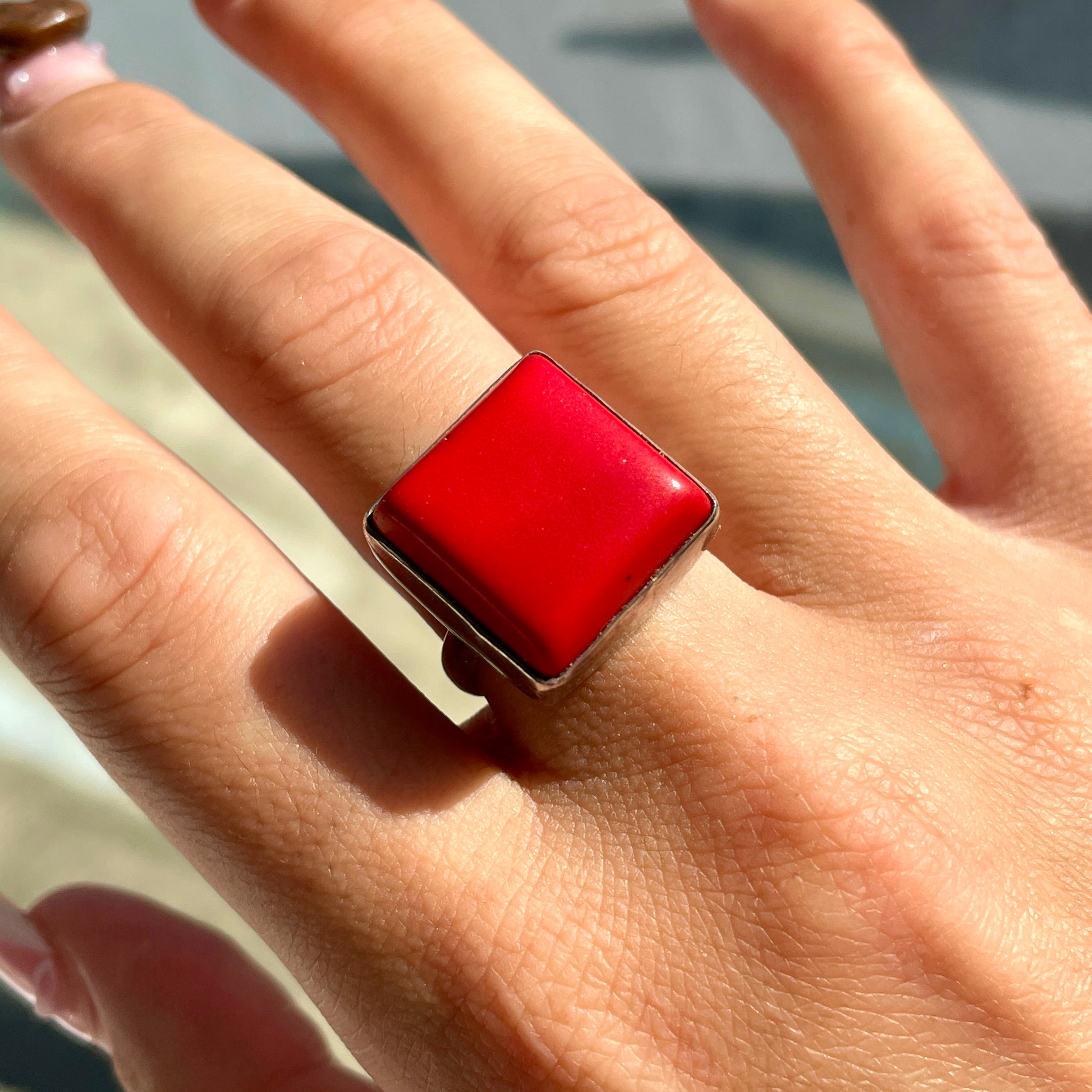 Red Coral Sterling Silver Ring - Sz7 RC5 Red Coral Sterling Silver Ring - Sz7 RC5